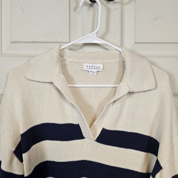 Velevt by Graham & Spencer Lucie Striped Cashmere Blend Vneck Collar Sweater - Picture 11 of 12